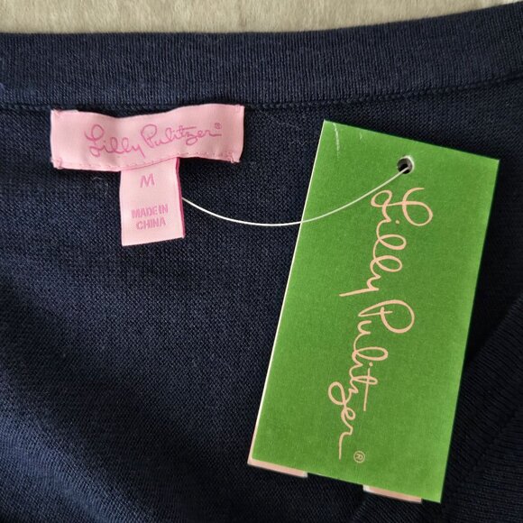 Lilly Pulitzer V Neck Sweater M Blue Silk Blend Pullover Preppy Minimalist Top - Picture 8 of 13